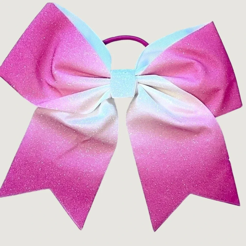 Cheer Hair Bows Set Of 2 Pink White Breast Cancer Awareness Glitter Sparkle